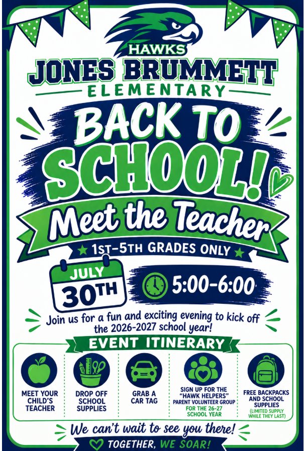 Meet the Teacher Night (1st-5th Grade) July 30th, 2026 5:00pm-6:00pm